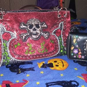 Skull purse and day of the dead wallet